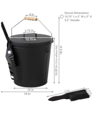 Steel Fireplace Ash Bucket with Lid, Shovel and Brush