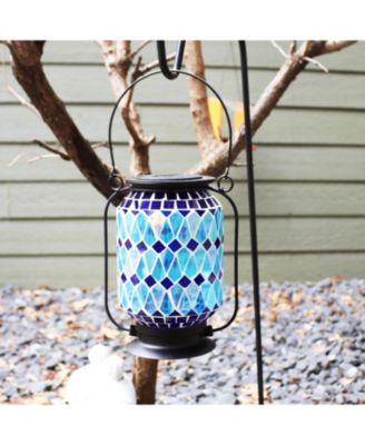 8.5" Solar LED Outdoor Cool Blue Mosaic Lantern