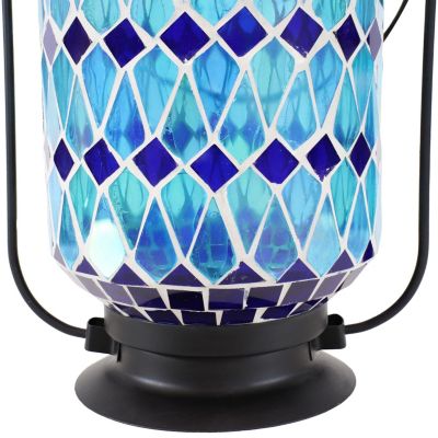 8.5" Solar LED Outdoor Cool Blue Mosaic Lantern
