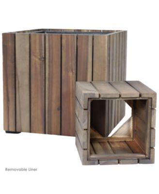 Indoor/Outdoor Square Acacia Wood Planter Box with Vertical Planks - 2pk