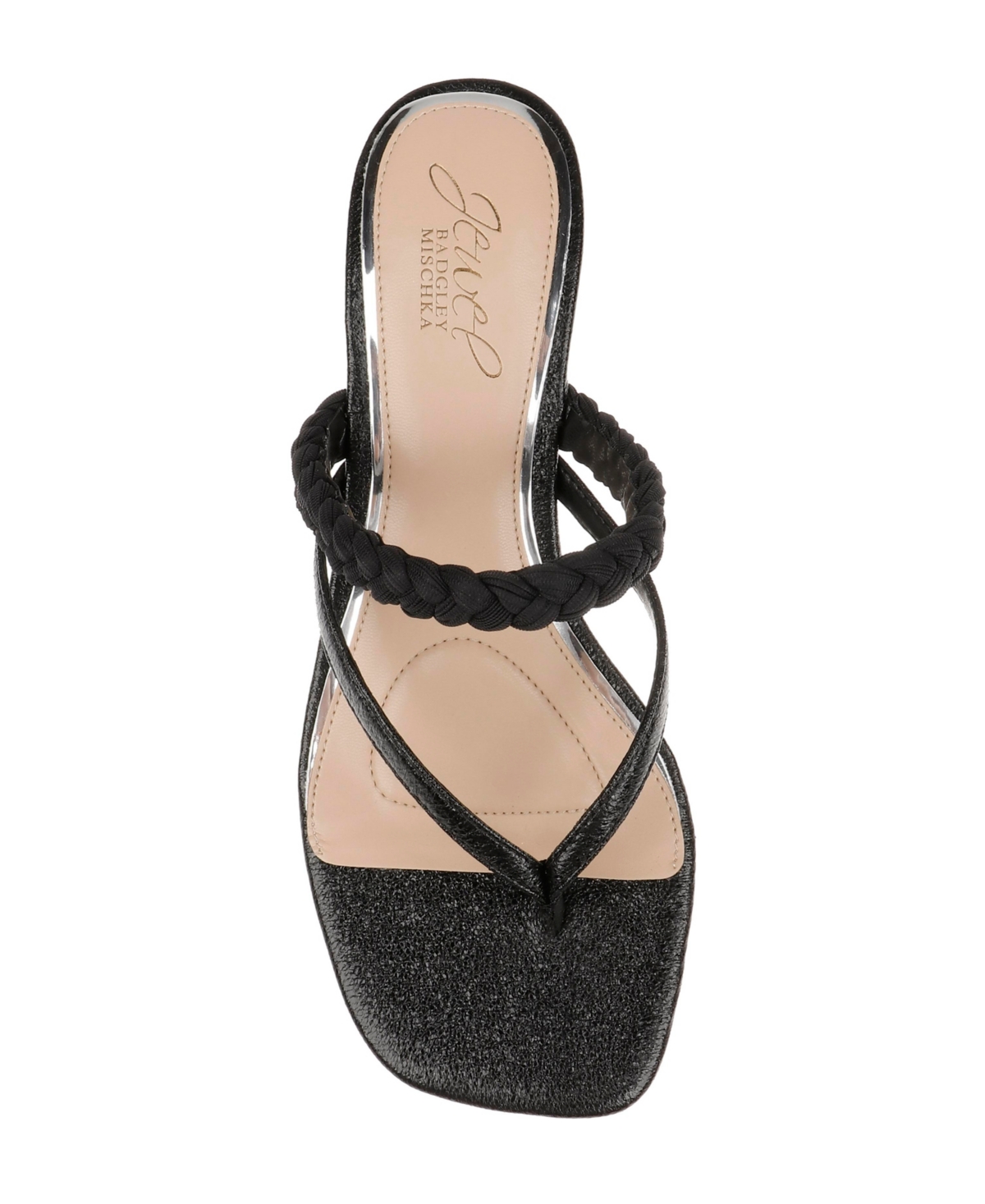 Jewel Badgley Mischka Nadya Kitten Heel Flip Flop In Black Metallic