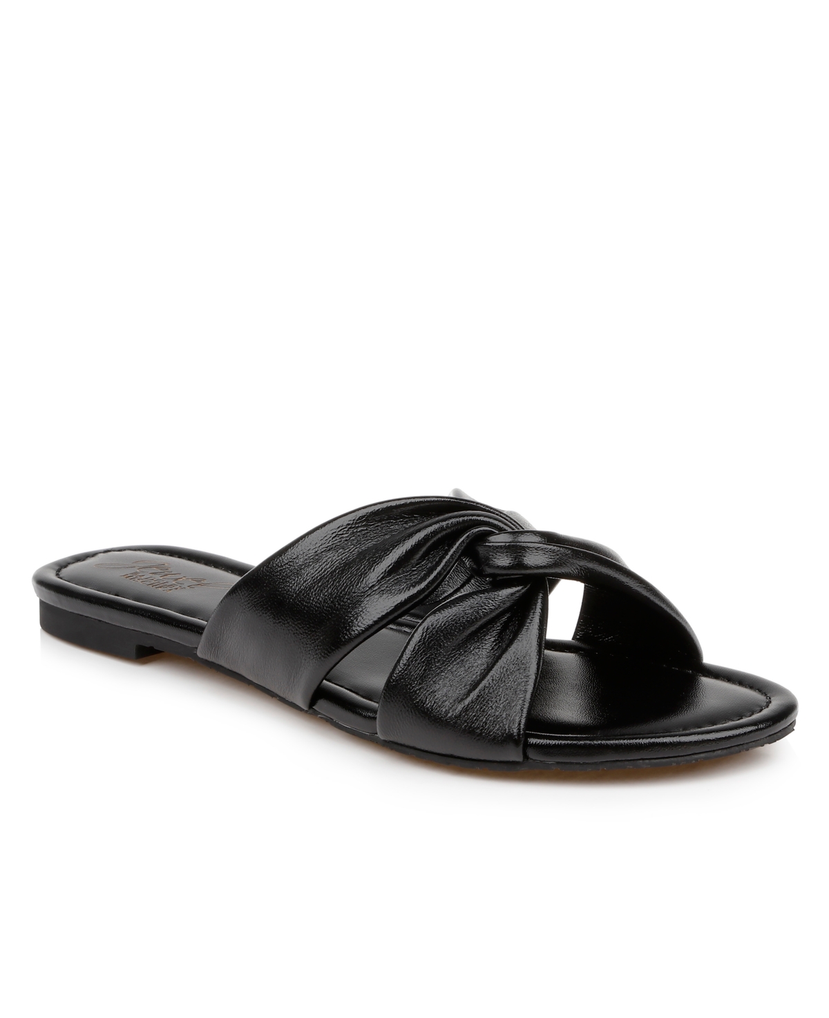 Jewel Badgley Mischka Women's Nicolet Flat Slide Sandals In Black Leather