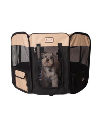 PP003BGE-M Portable Pet Playpen in Black and Beige Combo for Puppies, Kittens, and Large Dogs