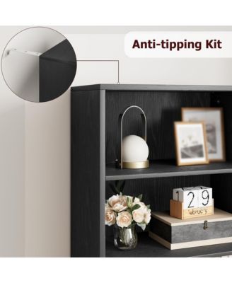 Tall Bookcase with Doors, 4-Tier Wooden Bookshelf