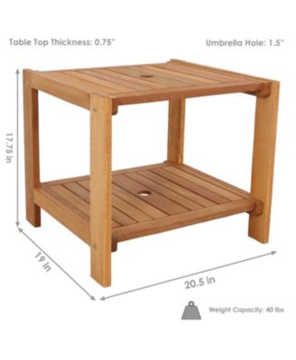 Outdoor Meranti Wood with Teak Oil Finish Wooden Patio Accent Side Table with Lower Shelf - 20" - Brown