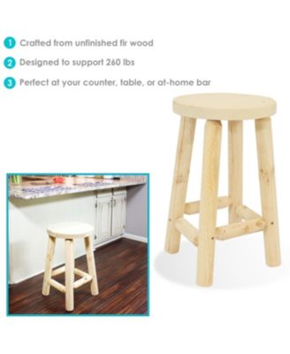 Unfinished Wood Round Top Counter-Height Stool - Fir Wood - 24"