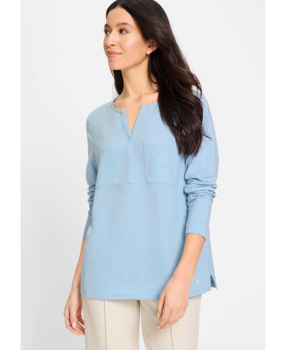Women's Mixed Media Sequin Trim T-Shirt - Lt blue