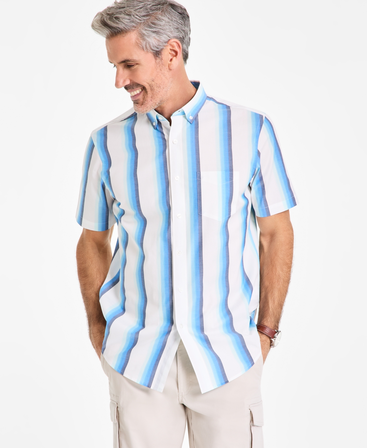 Men's Stripe Poplin Shirt, Exclusively at Macy's - Bright Whi
