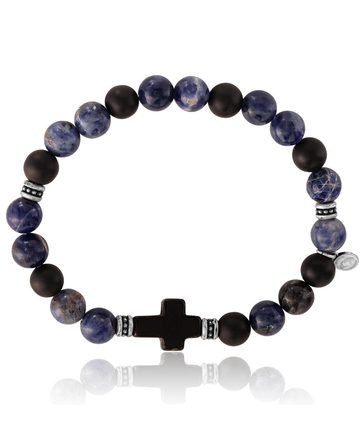Sodalite Bead Stretch Bracelets with Cross Accents - Blue, black