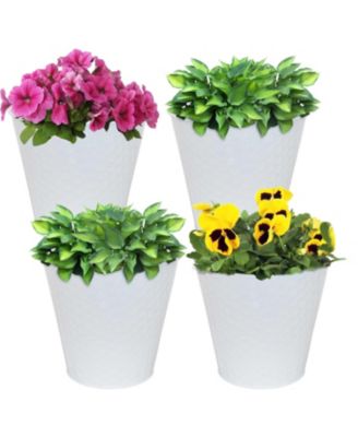 Indoor/Outdoor Organizational and Decorative Galvanized Steel Bucket or Planter with Imprinted Hexagon Pattern - 4pk