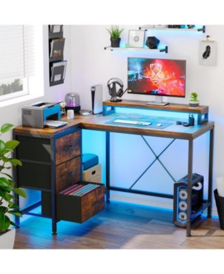 L Shaped Desk with Power Outlets & LED Lights