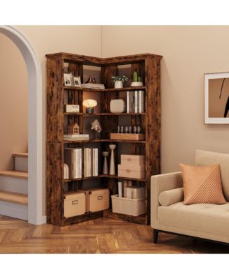 Farmhouse Bookshelf Corner Bookcase 72.8” Large Bookcase