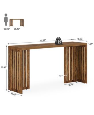 63" Industrial Bar Height Table with Louvered Base, Rectangular Counter Pub Table for Narrow Spaces