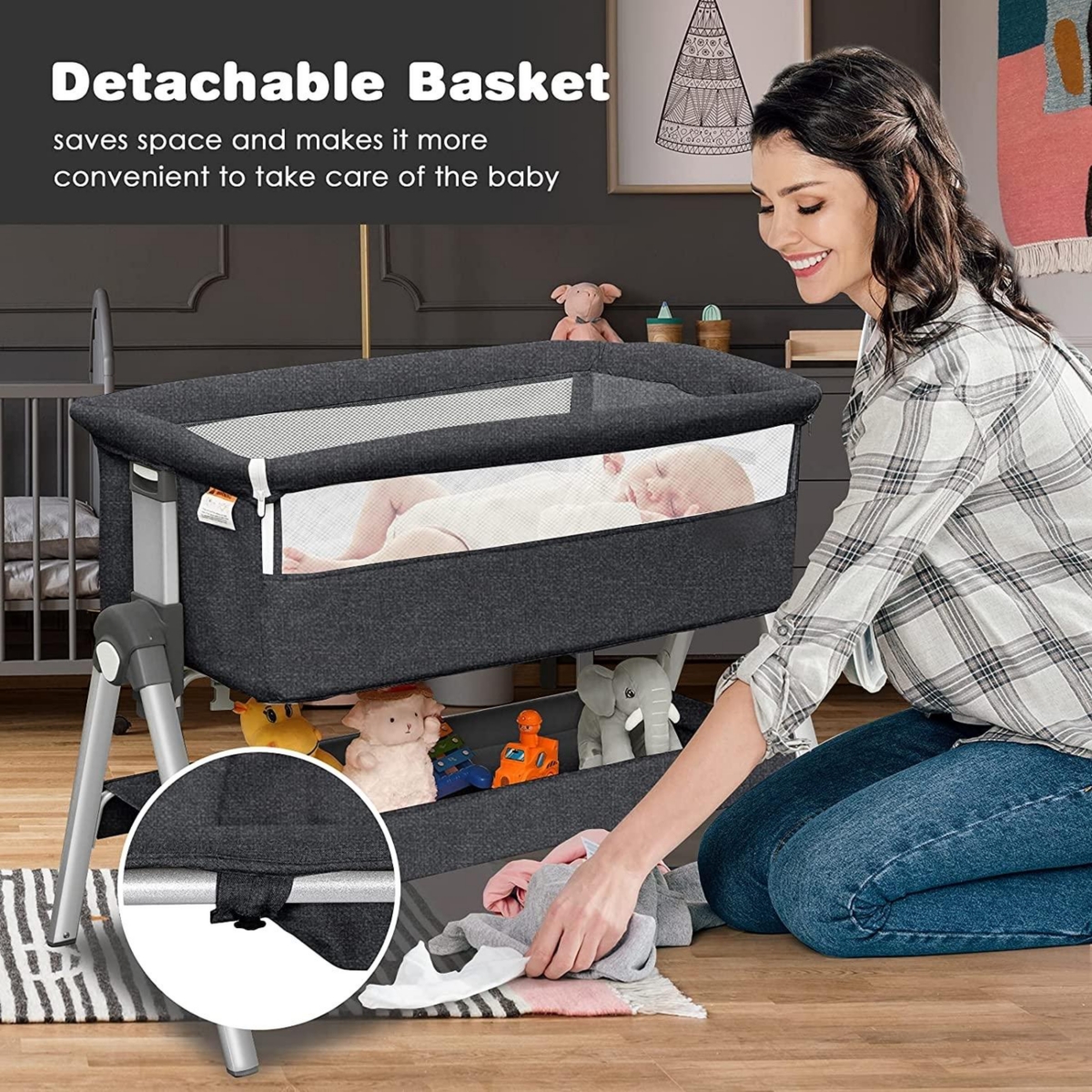 Gouun Portable Baby Bedside Sleeper with Adjustable Heights and Angle