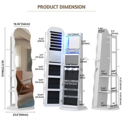 Lockable 360° Jewelry Armoire with Rotating Full Mirror