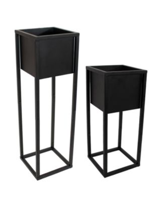 Modern Simplicity Cold-Rolled Steel Outdoor Elevated Planter - Set of 2 - 8.25" Square x 19.75" H and 27" H