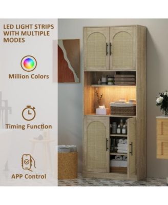 71" Tall Kitchen Pantry Storage Cabinet, Kitchen Hutch Storage Cabinet with Led Lights