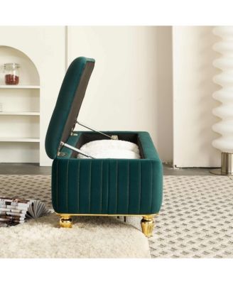 47.24" W Velvet Storage Ottoman Bench with Gold Embroidery, Modern Footstool for Living Room & Bedroom