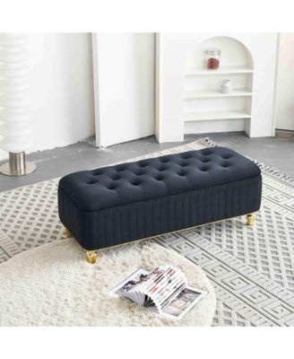 47.24" W Velvet Storage Ottoman Bench with Gold Embroidery, Modern Footstool for Living Room & Bedroom
