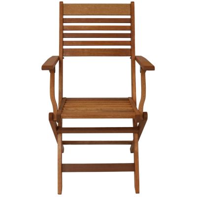 Meranti Wood with Teak Oil Finish Wooden Folding Patio Lawn Slatted Arm Chairs Set - Brown - 2pk