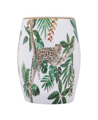 Accent Table with Drum Shape and Tropical Print for Vibrant Home Decor