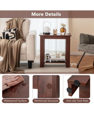 2-Tier End Table Modern Sofa Bedside Table Compact Nightstand w/ Storage Shelf