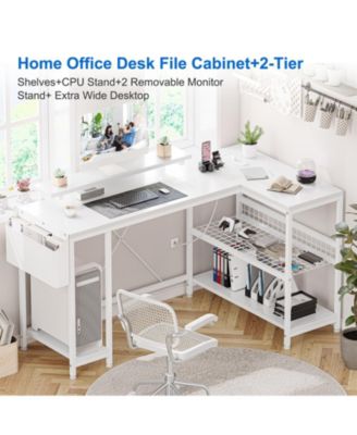 L Shaped Computer Desk with Power Outlets & LED Light, 49.6" Reversible Corner Computer Desk