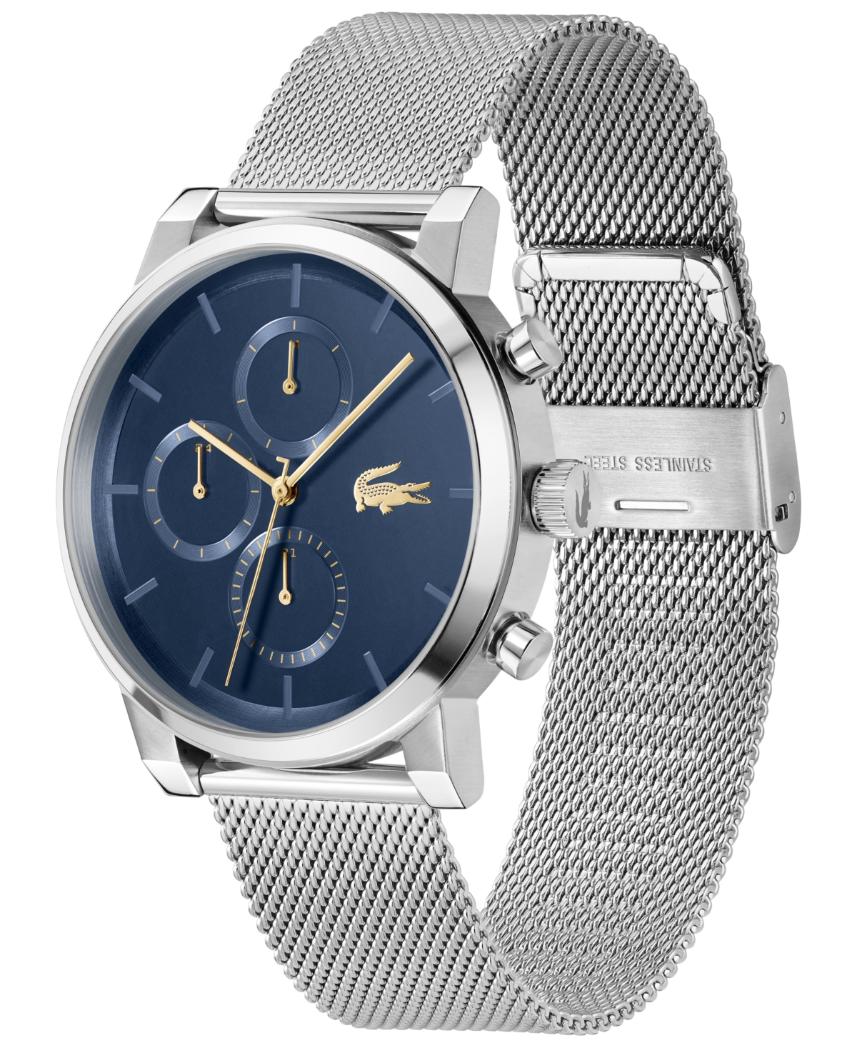Shop Lacoste Men's Replay Silver Tone Stainless Steel Mesh Bracelet Watch, 44mm