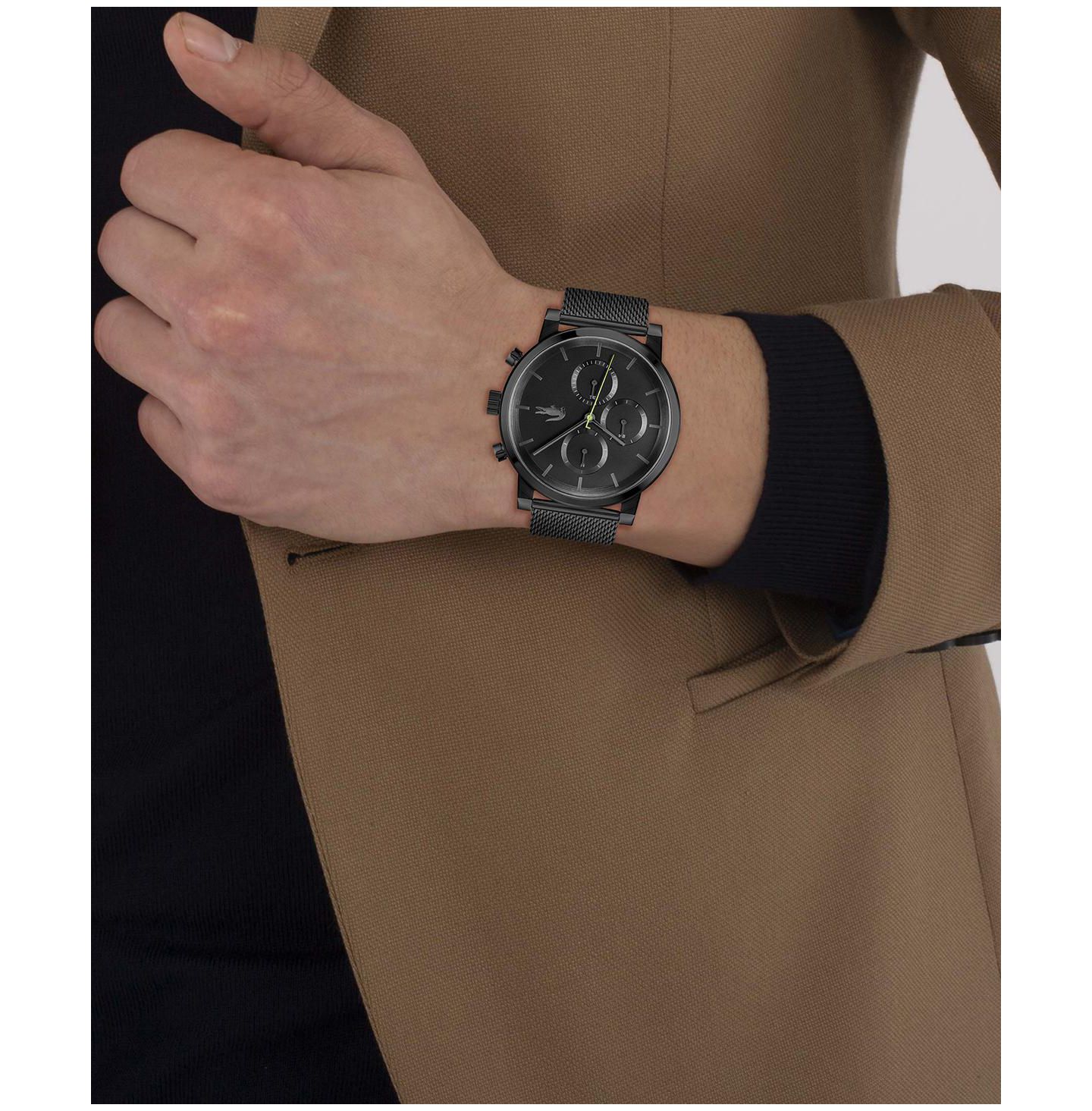 Мужские часы Lacoste Replay Ionic Plated Black Stainless Steel Mesh Bracelet Watch, 44mm — фото 5