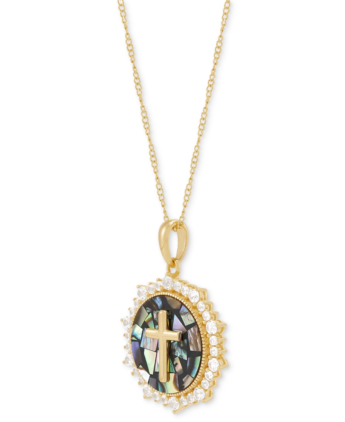 Macy's Round Mosaic & Created White Sapphire Pendant Necklace (1/2 Ct. T.w.) In 14k Gold-plated Sterling Si In Gold