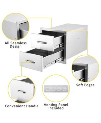 Outdoor Kitchen Drawers, Stainless Steel Flush Mount Double BBQ Storage Drawers, 14W x 23D x 15H Inches Built-in Access Drawers with Venting Panel for Kitchen Island Patio, Grill Station