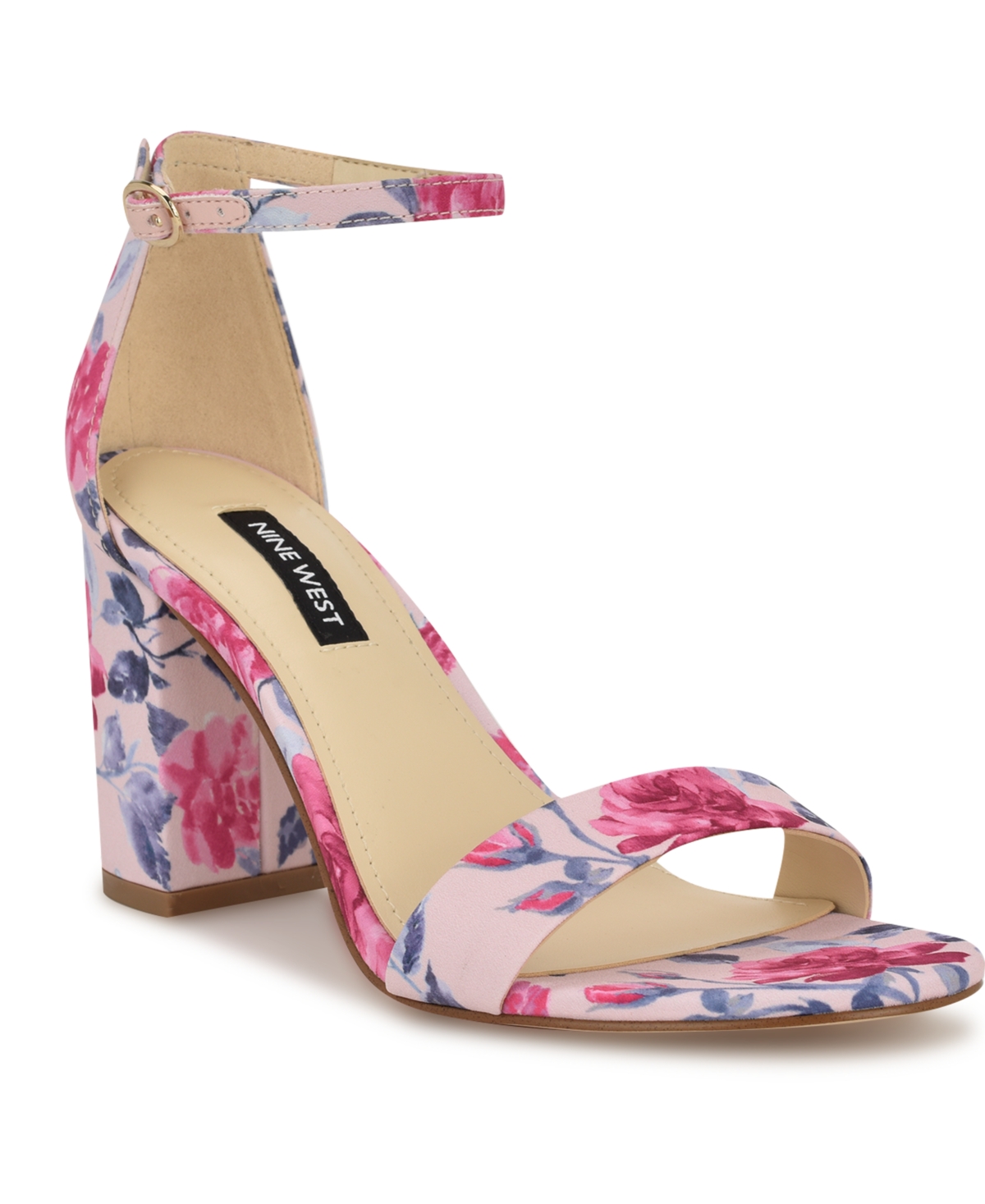 Nine West Women's Toniann Open Toe Dress Sandals In Pink Mystic Garden Print Multi