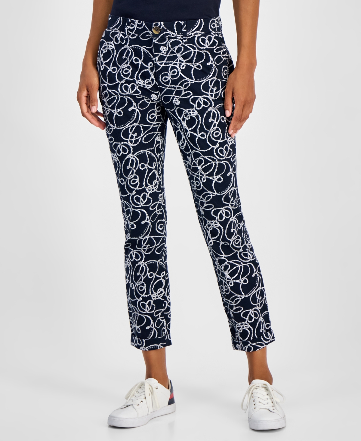 Tommy Hilfiger Women's Rope-print Hampton Chino Pants In Blue