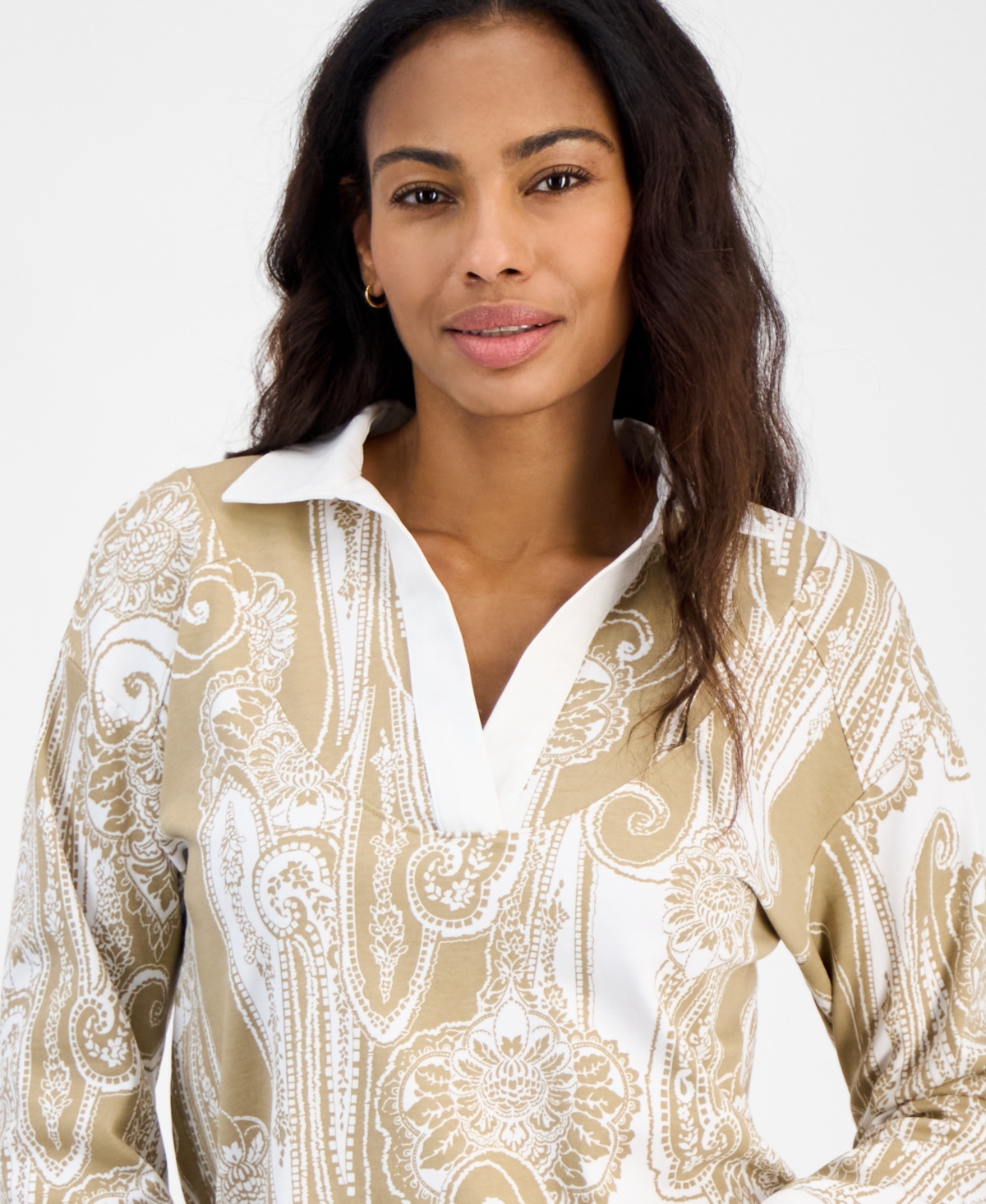 NAUTICA JEANS WOMEN'S PAISLEY CONTRAST COTTON TUNIC TOP 