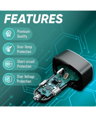 Car Charger PD45W, 2 USB-C + 1 USB-A Fast Charging Adapter, Compact 12V/24V Vehicle Charger