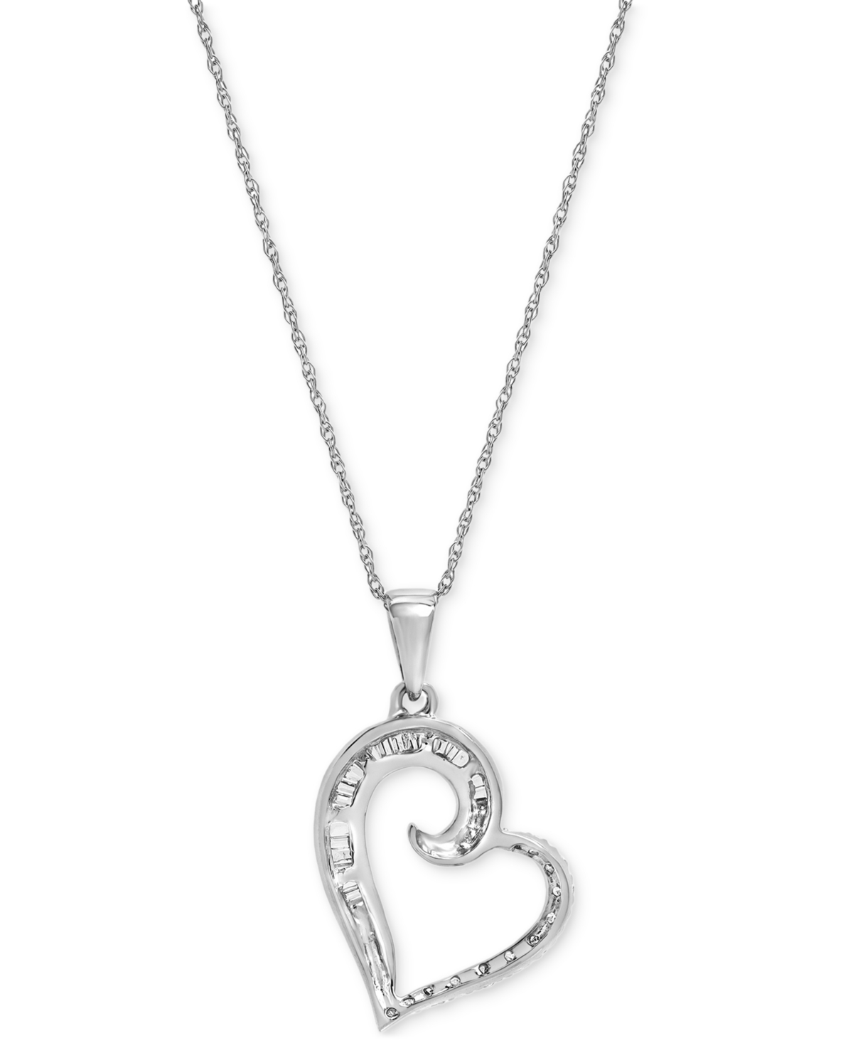 Macy's Diamond Heart 18" Pendant Necklace (1/5 Ct. T.w.) In 10k White Gold In White Gold