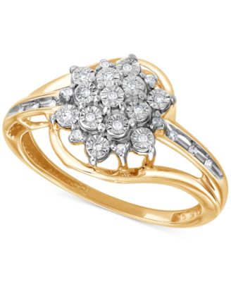 Macy's - Diamond Floral Cluster Ring (1/20 ct. t.w) in 10k Yellow Gold