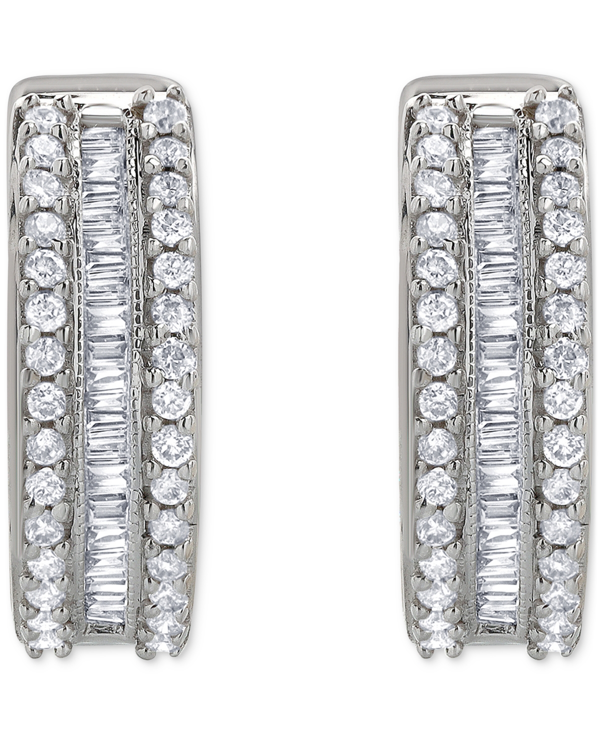 Macy's Diamond Triple Row Hoop Earrings (1/2 Ct. T.w.) In 14k White Gold In White Gold