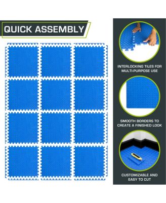 Exercise Puzzle Mat 1/2-in, Blue, 48 Sq Ft - 12 Tiles