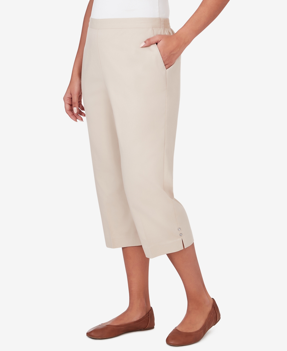 Alfred Dunner Women's Classic Twill Denim Split Hem Capri Pants