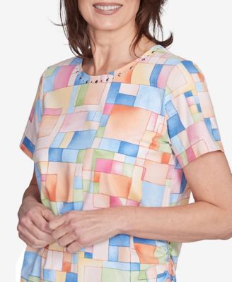 Women's Color Block Tile Top with Side Ruching