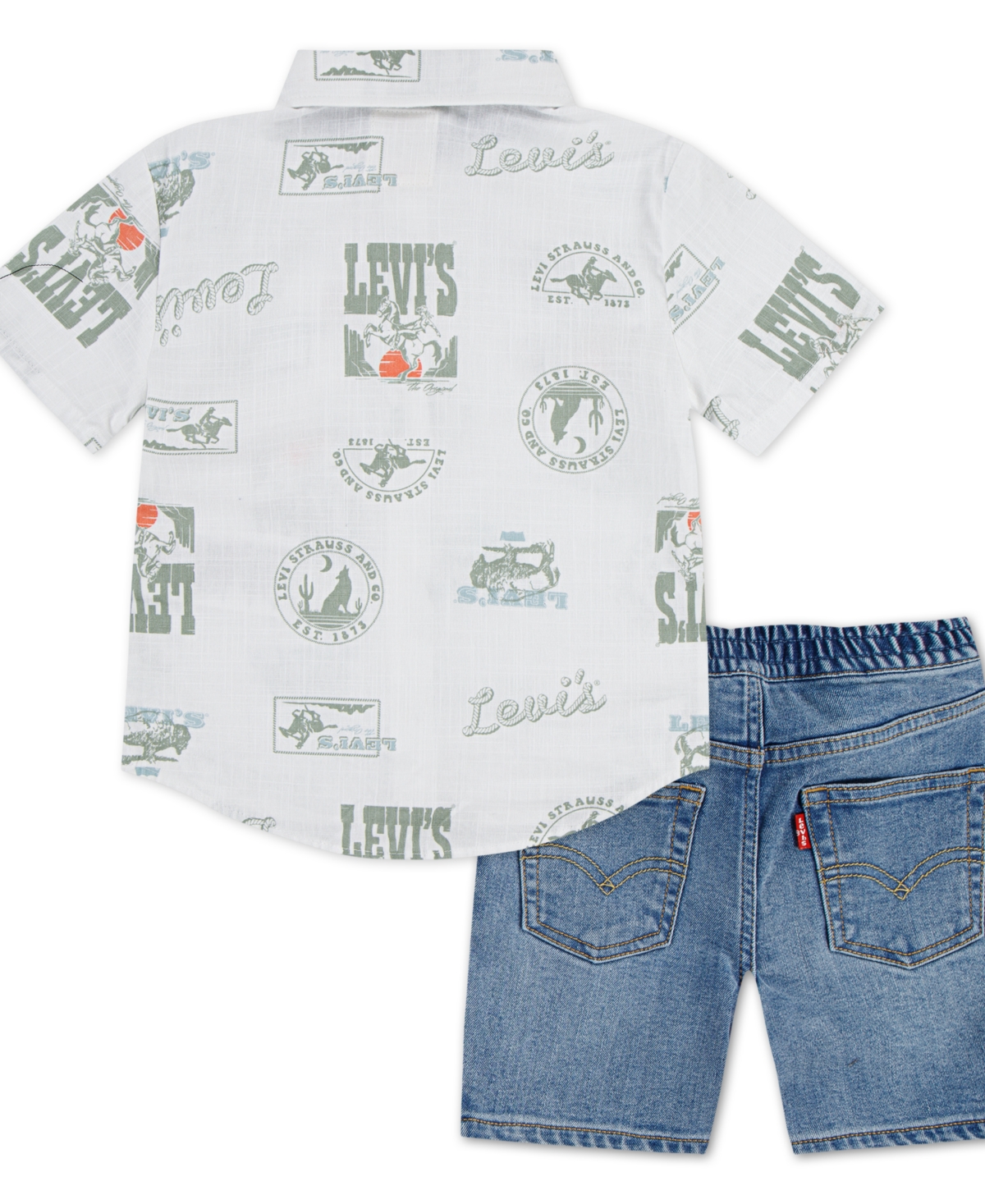 Levi's Toddler Boys 2-piece Printed Shirt And Denim Shorts In Bright White