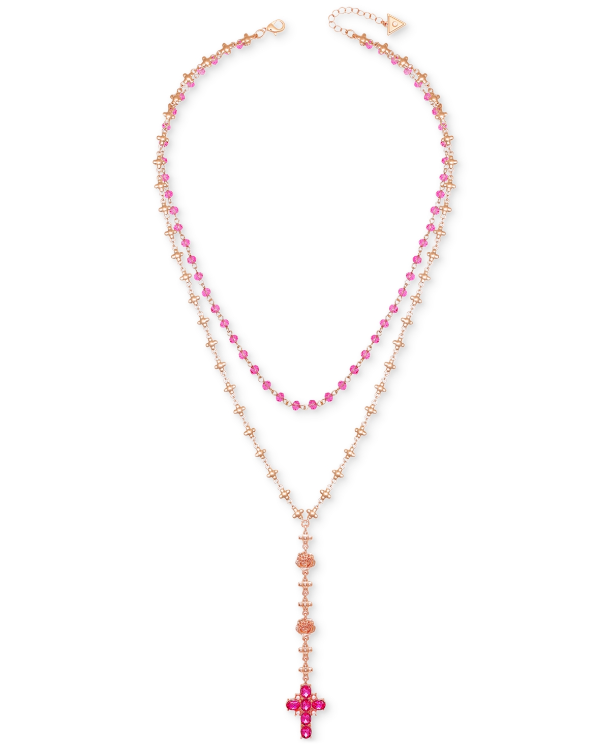 GUESS COLOR STONE & IMITATION PEARL CROSS LAYERED LARIAT NECKLACE, 24" + 2" EXTENDER 
