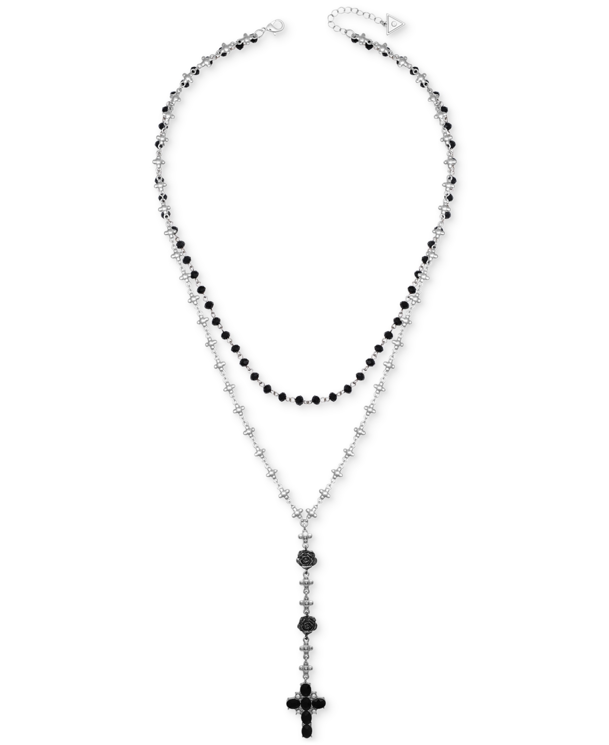GUESS COLOR STONE & IMITATION PEARL CROSS LAYERED LARIAT NECKLACE, 24" + 2" EXTENDER 