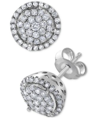Macy's - Diamond Halo Cluster Stud Earrings (1 ct. t.w.) in 14k White Gold