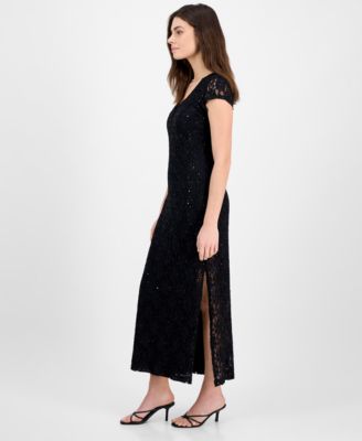 Petite Sequined Lace Column Gown