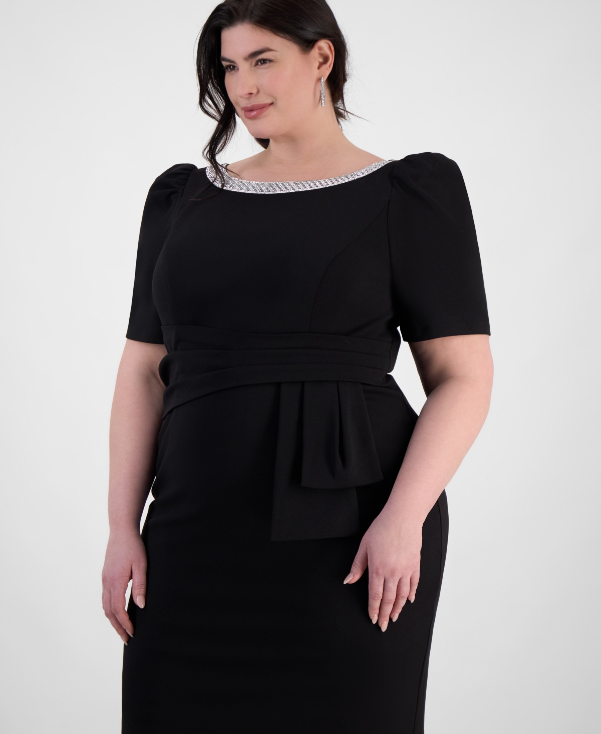 ALEX EVENINGS PLUS SIZE BOAT NECK PUFF-SLEEVE SHEATH DRESS 