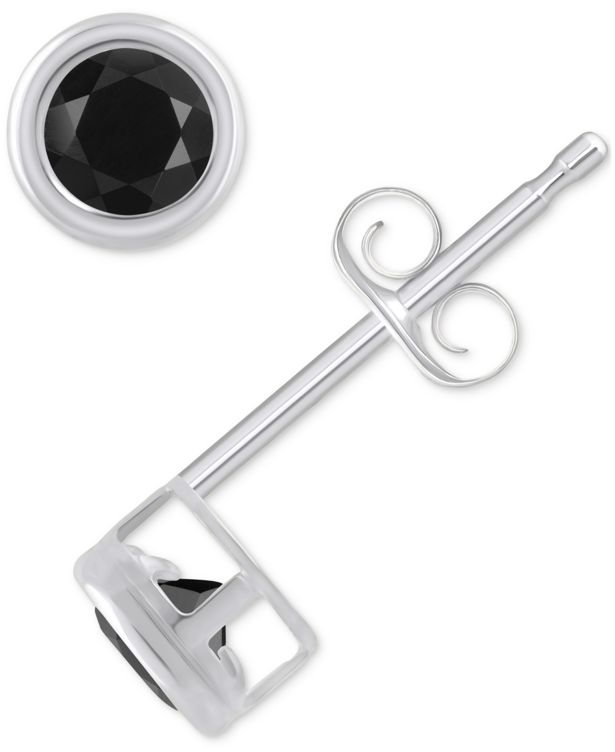 Macy's Gemstone Round Stud Earrings In 10k Yellow Gold Or White Gold In Onyx,white Gold