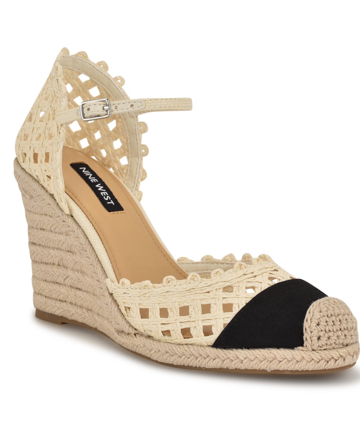 Nine West Mckinly Ankle Strap Wedge Sandal In Cream,black