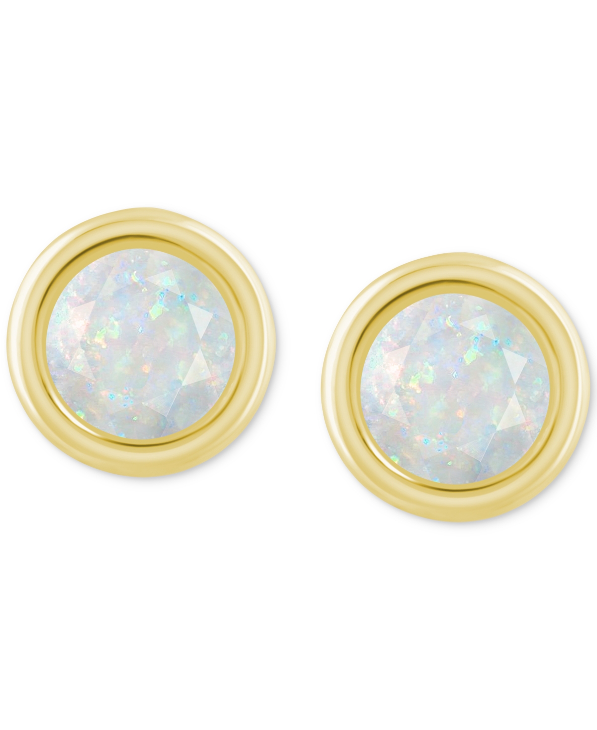 Macy's Lab-created Opal Bezel Stud Earrings (1-1/5 Ct. T.w.) Stud Earrings In 10k Gold (also In Additional In Opal,gold